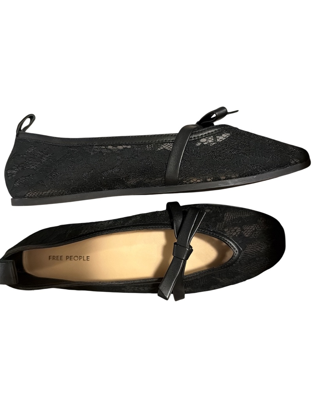 Free People Black Lace Bow Ballet Flats
